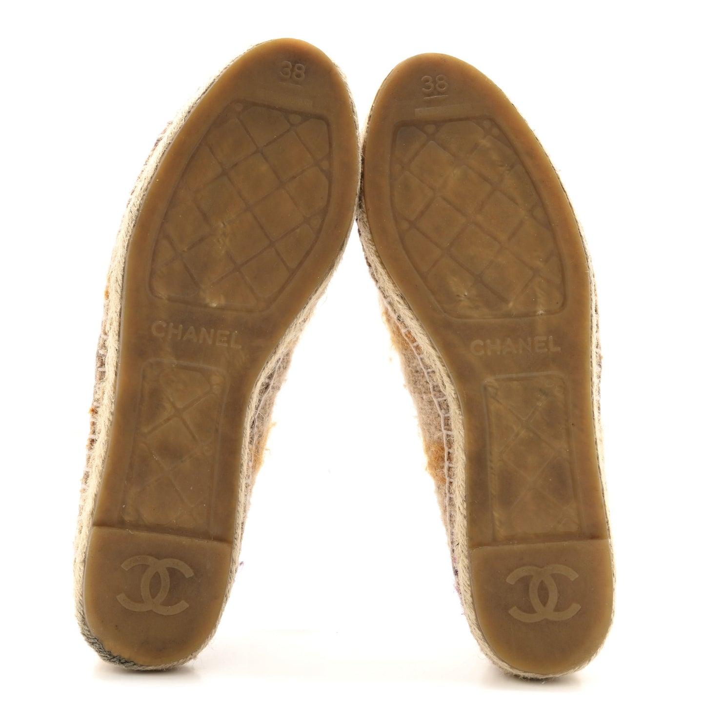 Tweed Grosgrain CC Espadrilles 38 Beige Pink Peach