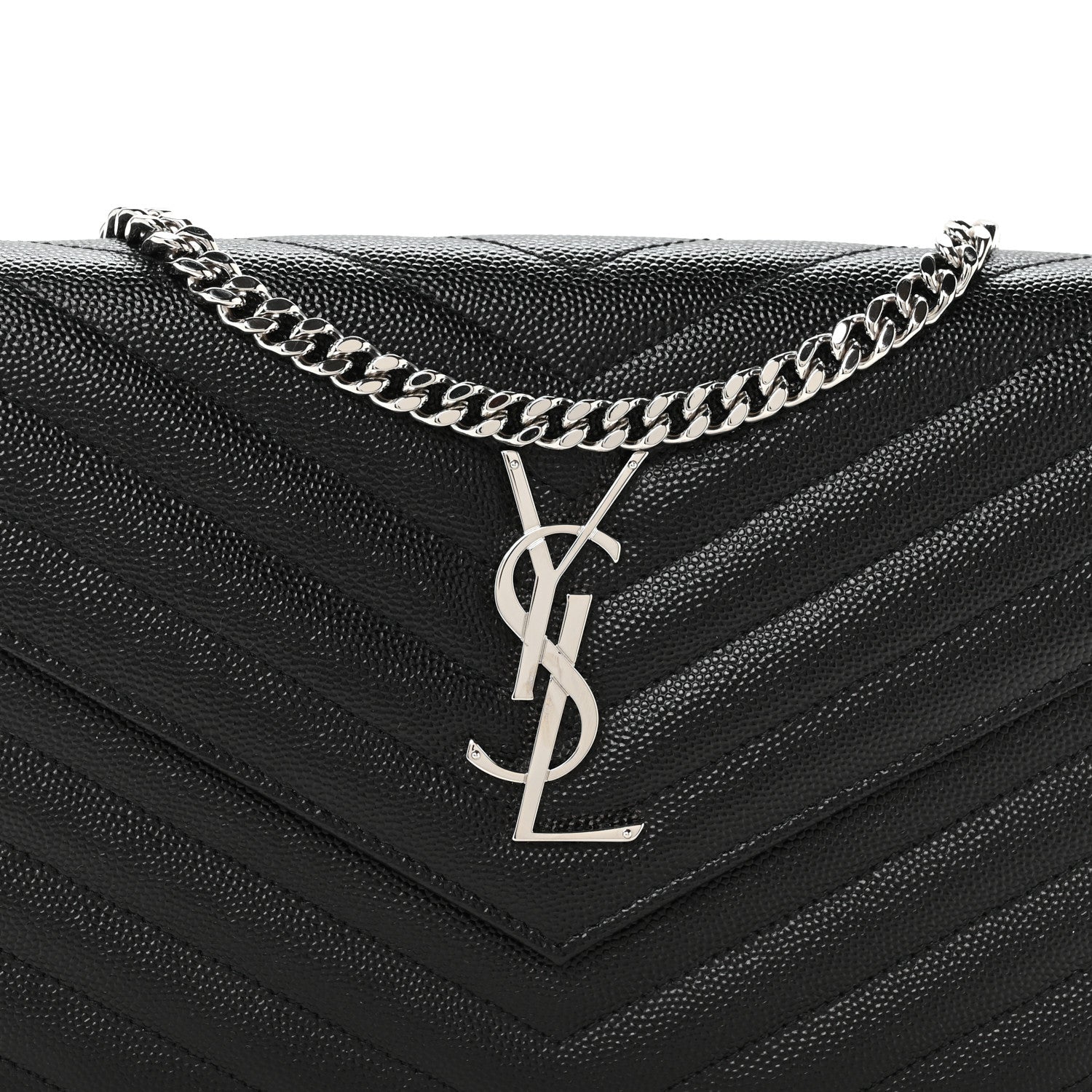 Saint Laurent Grain De Poudre Matelasse Chevron Monogram Chain Wallet Black 13 of 19