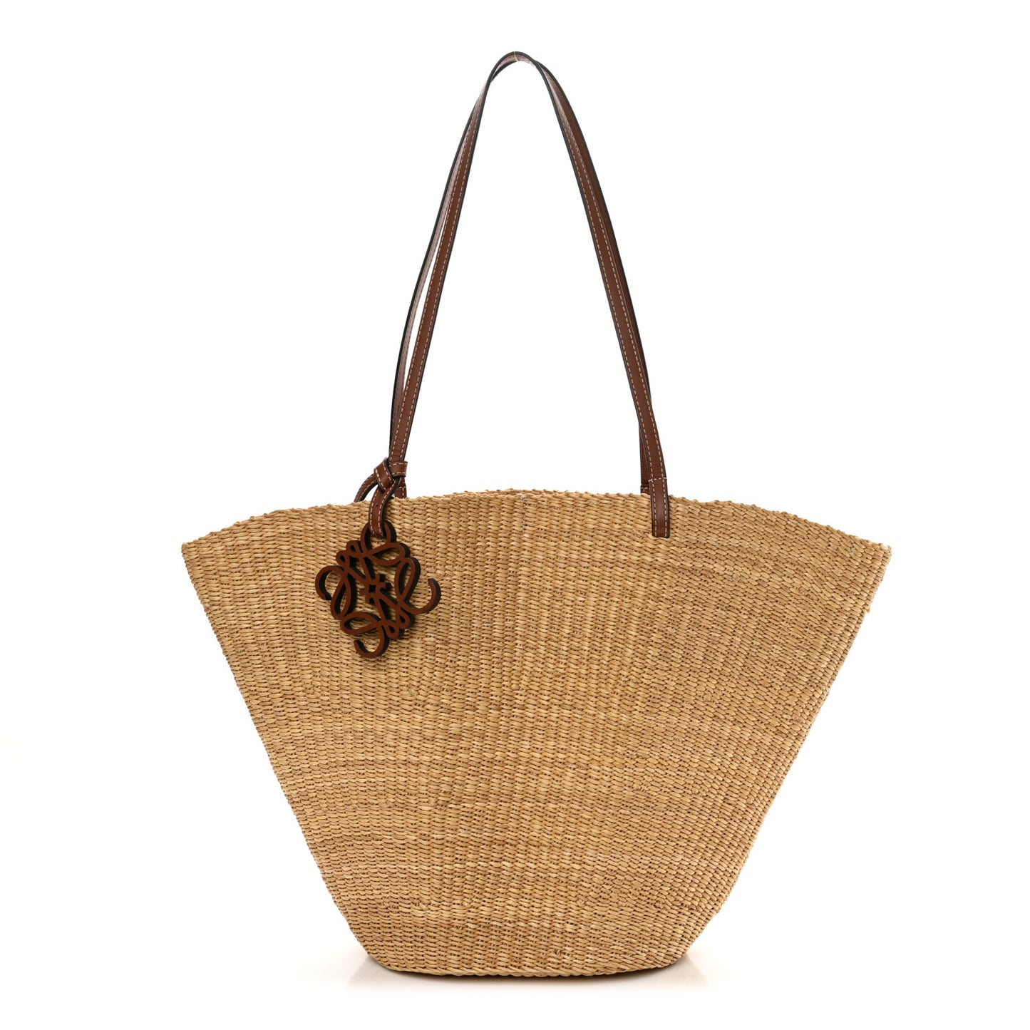 Raffia Calfskin Shell Basket Tote Natural Pecan
