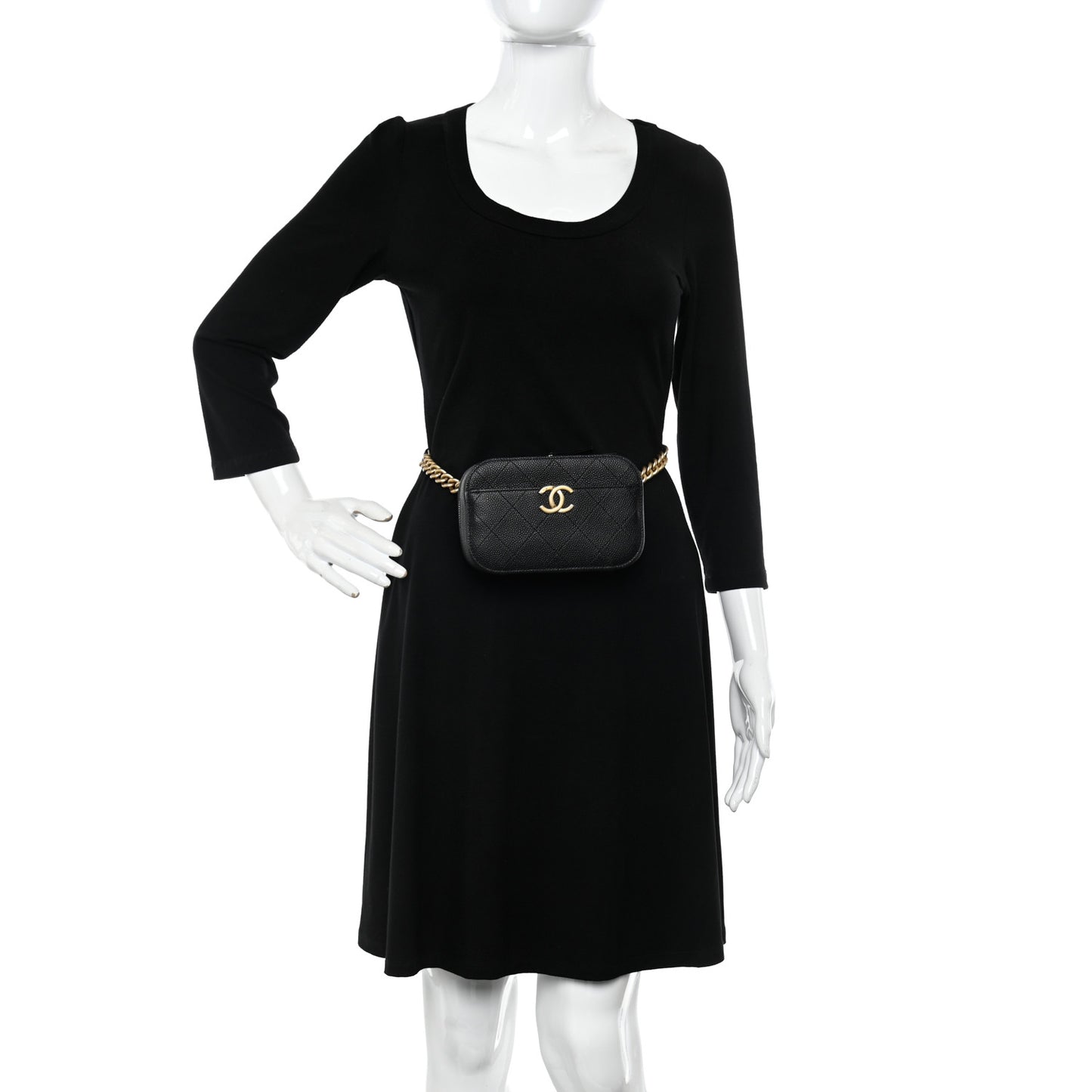 Caviar Stitched Waist Bag Black
