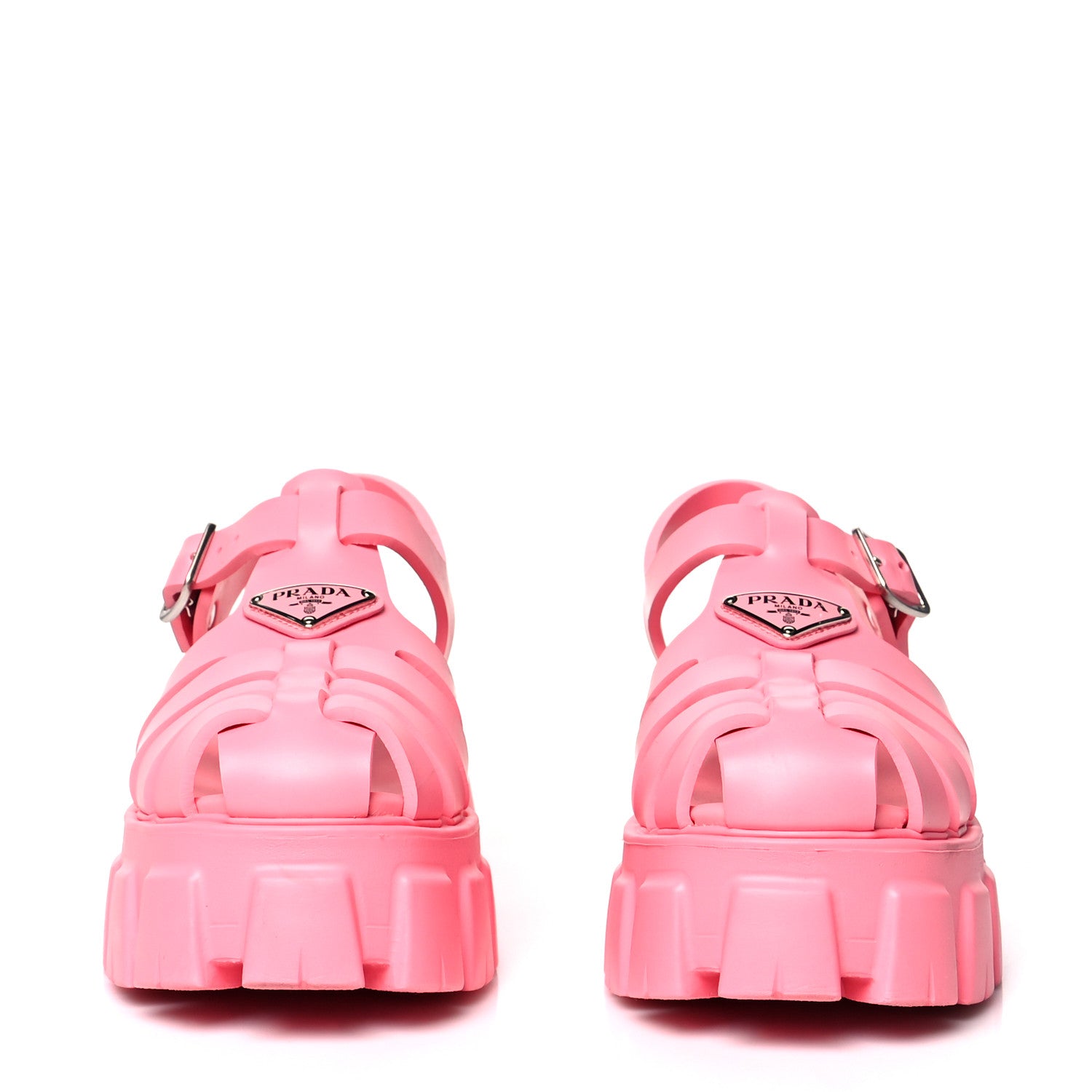 Prada Foam Rubber Metal Triangle Logo Monolith 55mm Cage Sandals 39 Begonia 2 of 8