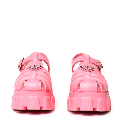 Prada Foam Rubber Metal Triangle Logo Monolith 55mm Cage Sandals 39 Begonia 2 of 8