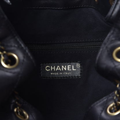 Chanel Calfskin Stitched Medium Drawstring CC Bag Black 7 of 13