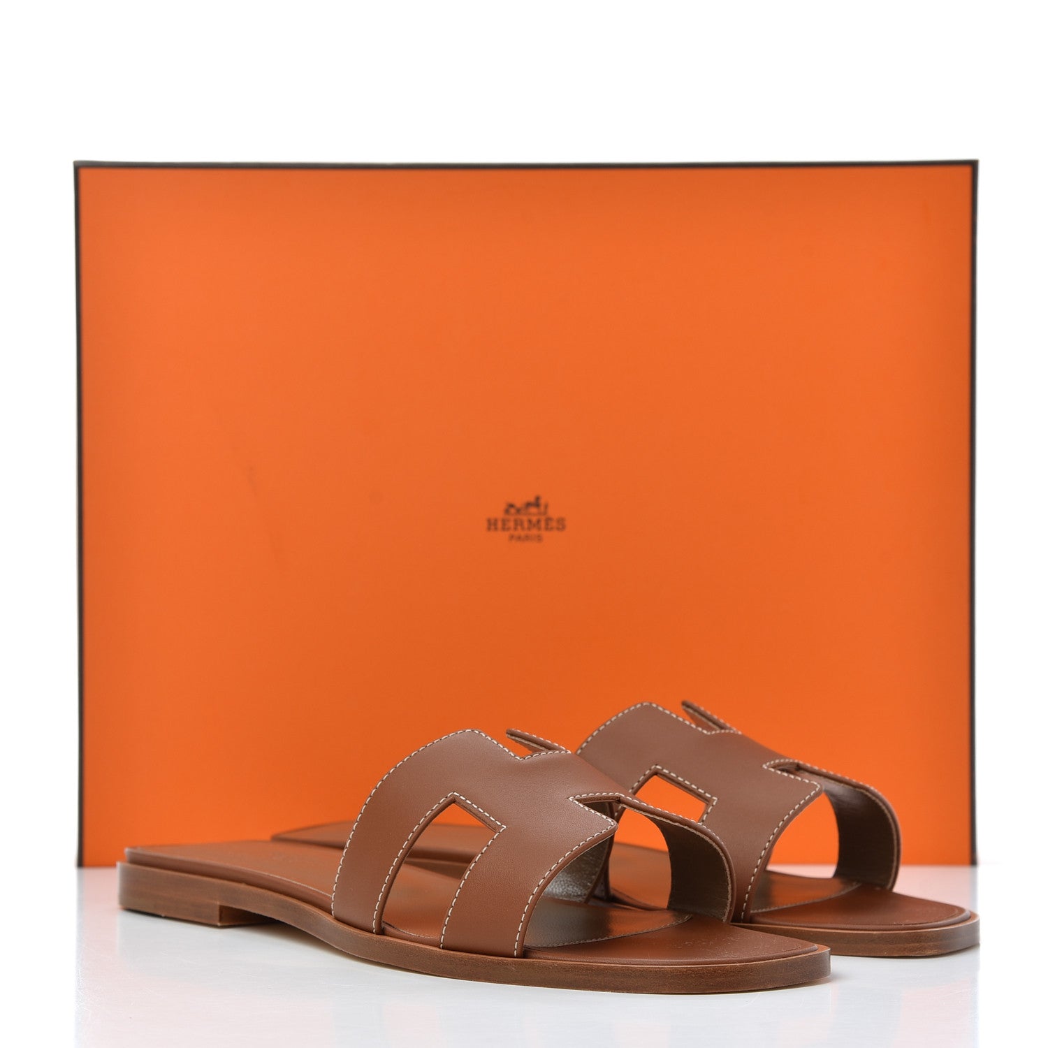 Hermes Box Calfskin Oran Sandals 37 Gold 9 of 9