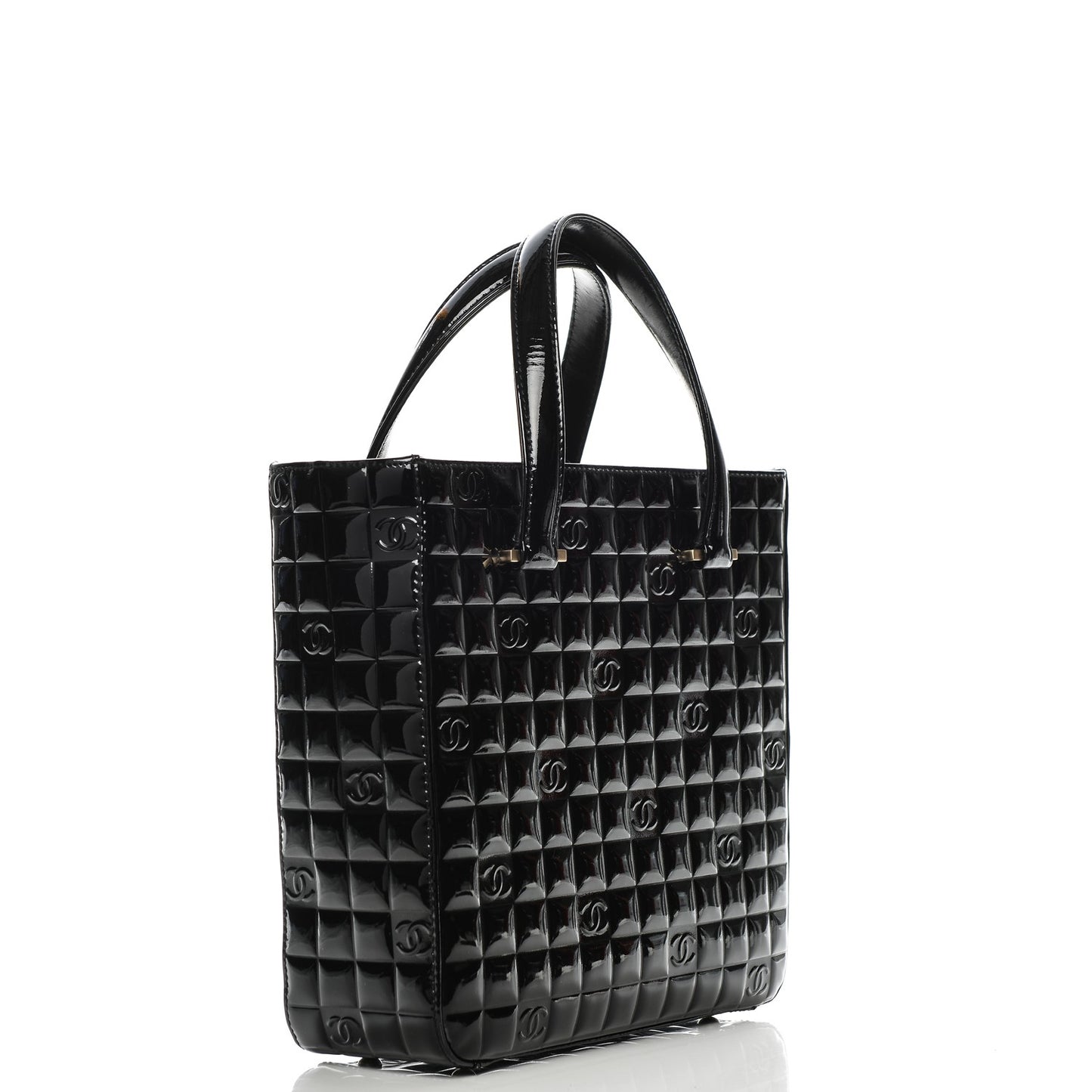 Patent Chocolate Bar Quilted Tote Black