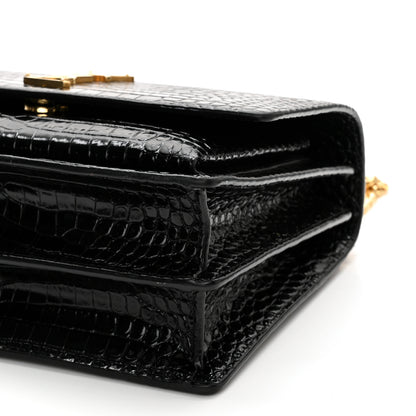 Saint Laurent Calfskin Crocodile Embossed Medium Monogram Sunset Black 10 of 11