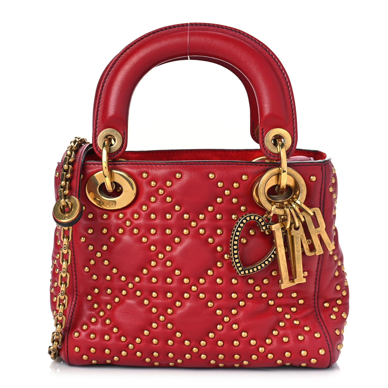 Christian Dior Lambskin Studded Mini Supple Lady Dior Red 1 of 7