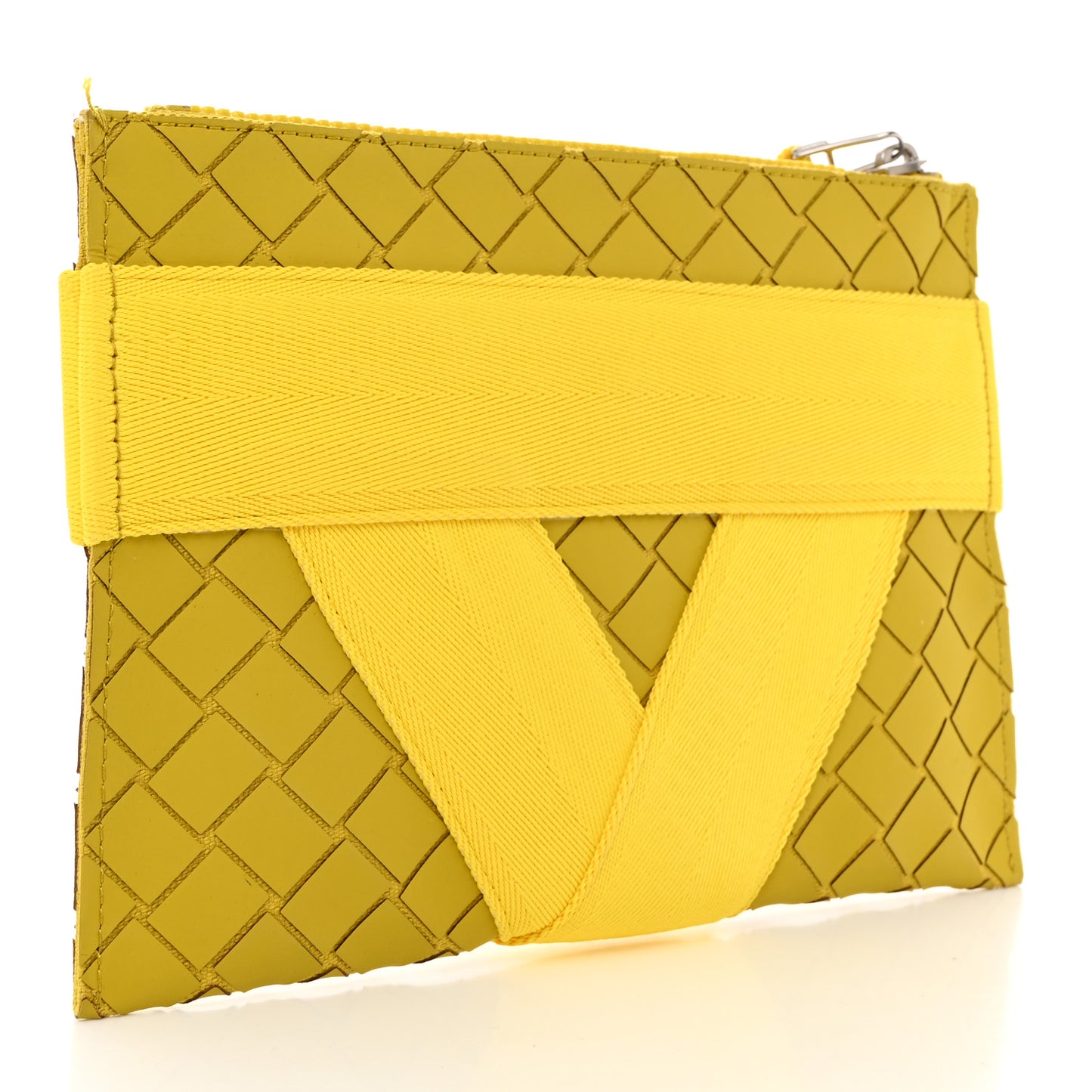 Rubber Intrecciato Canvas V Tape Flat Zip Pouch Mirabelle