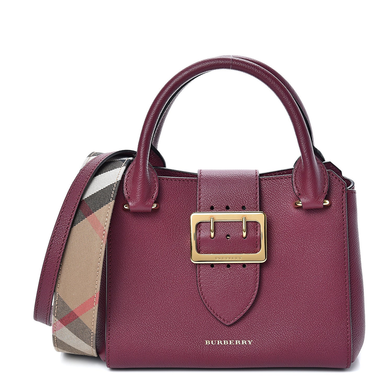 Burberry Soft Grain Calfskin Small Buckle Tote Dark Plum 1 of 10
