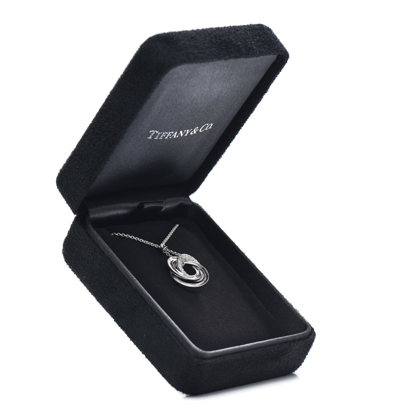 18K White Gold Diamond 1837 Triple Interlocking Circles Pendant Necklace