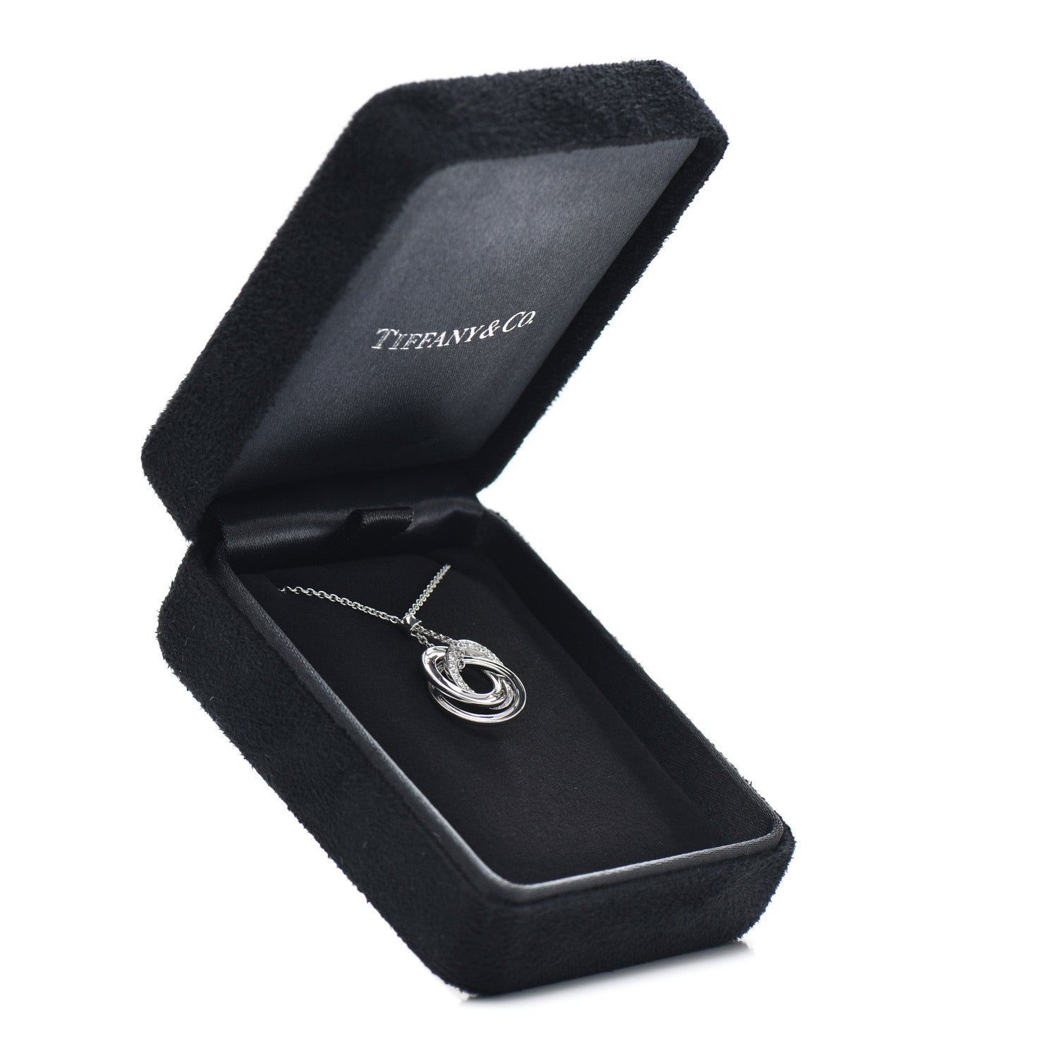 Tiffany 18K White Gold Diamond 1837 Triple Interlocking Circles Pendant Necklace 5 of 5