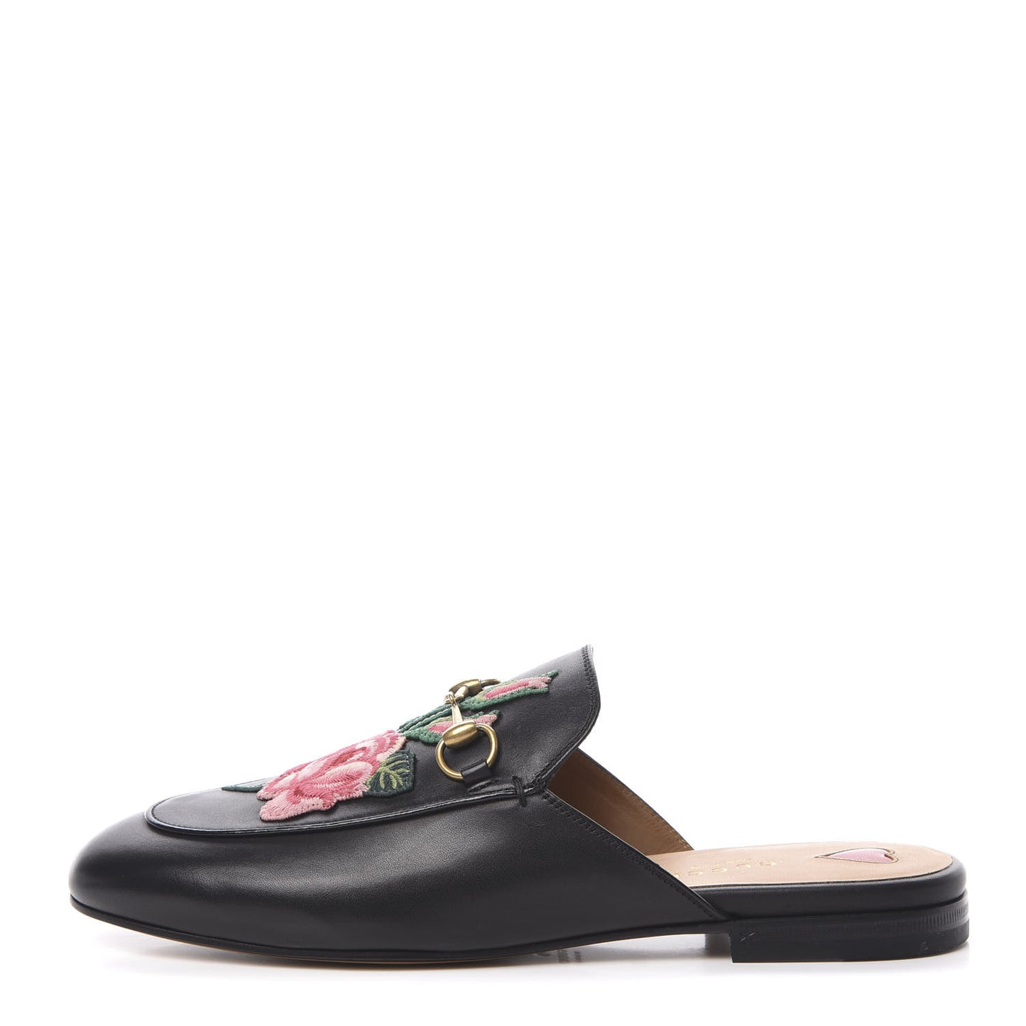 Calfskin Flower Embroidered Princetown Slippers 39 Black