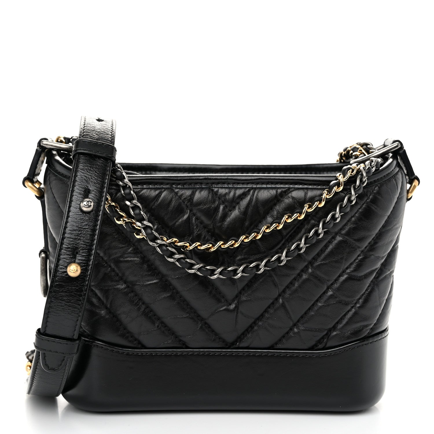 Chanel Aged Calfskin Chevron Quilted Small Gabrielle Hobo Black 1 of 9