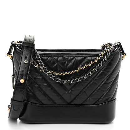 Chanel Aged Calfskin Chevron Quilted Small Gabrielle Hobo Black 1 of 9