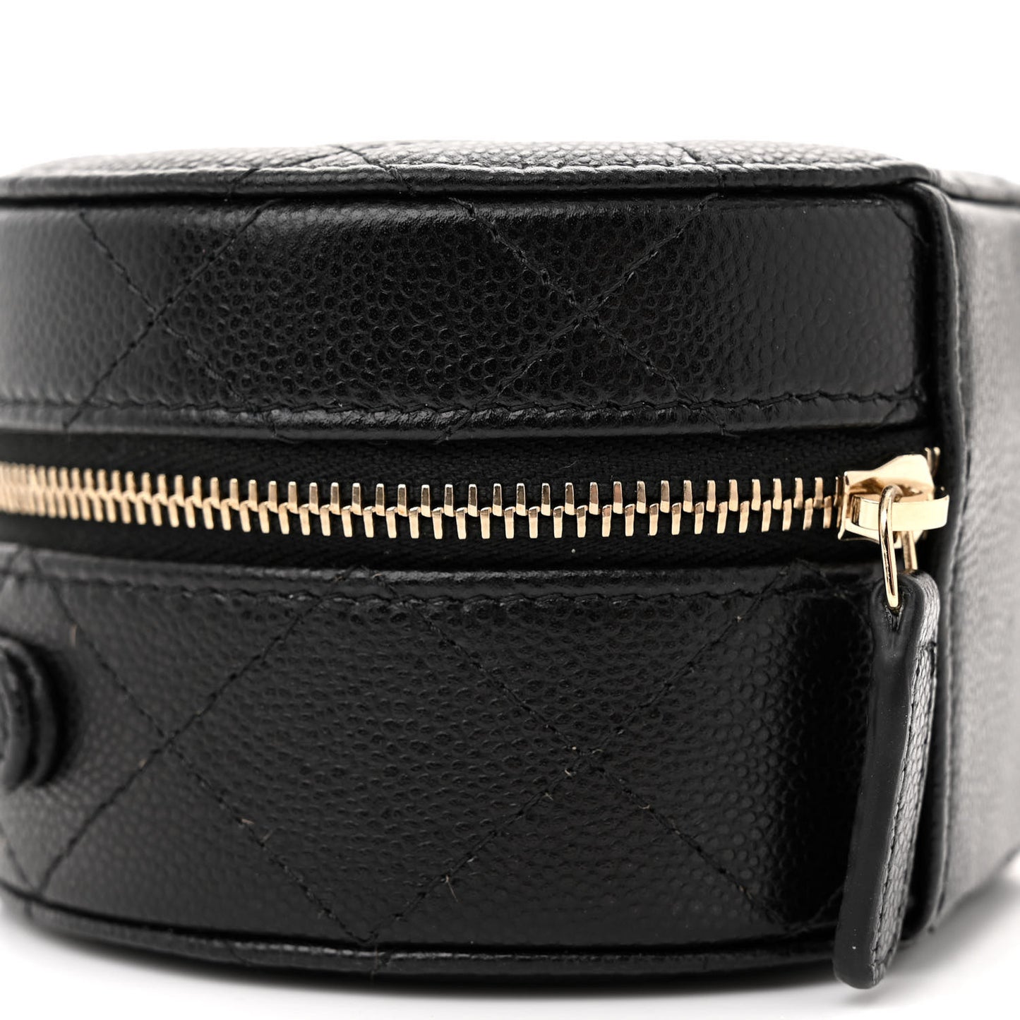 Caviar Quilted Round Top Handle Jewelry Case Black