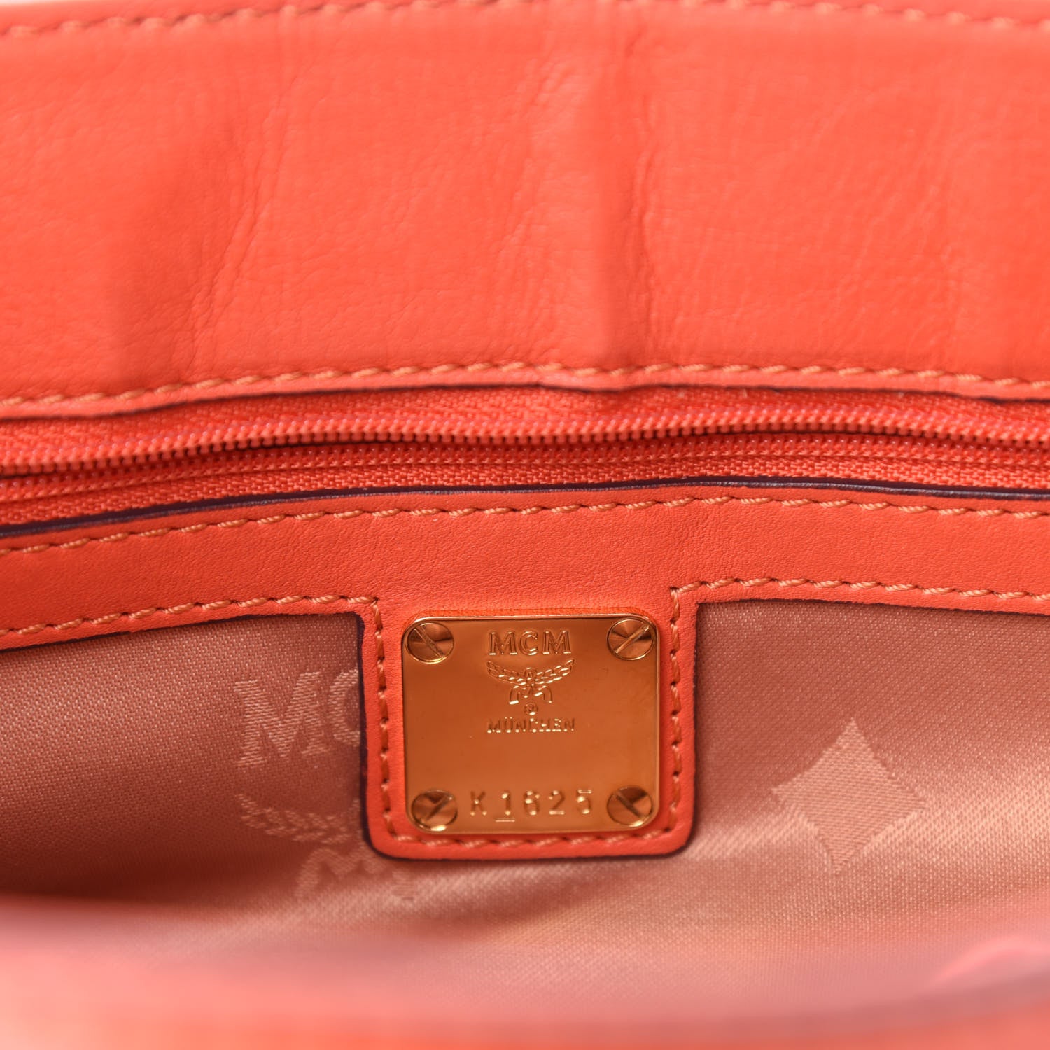 MCM Grained Calfskin Top Handle Satchel Orange 13 of 16