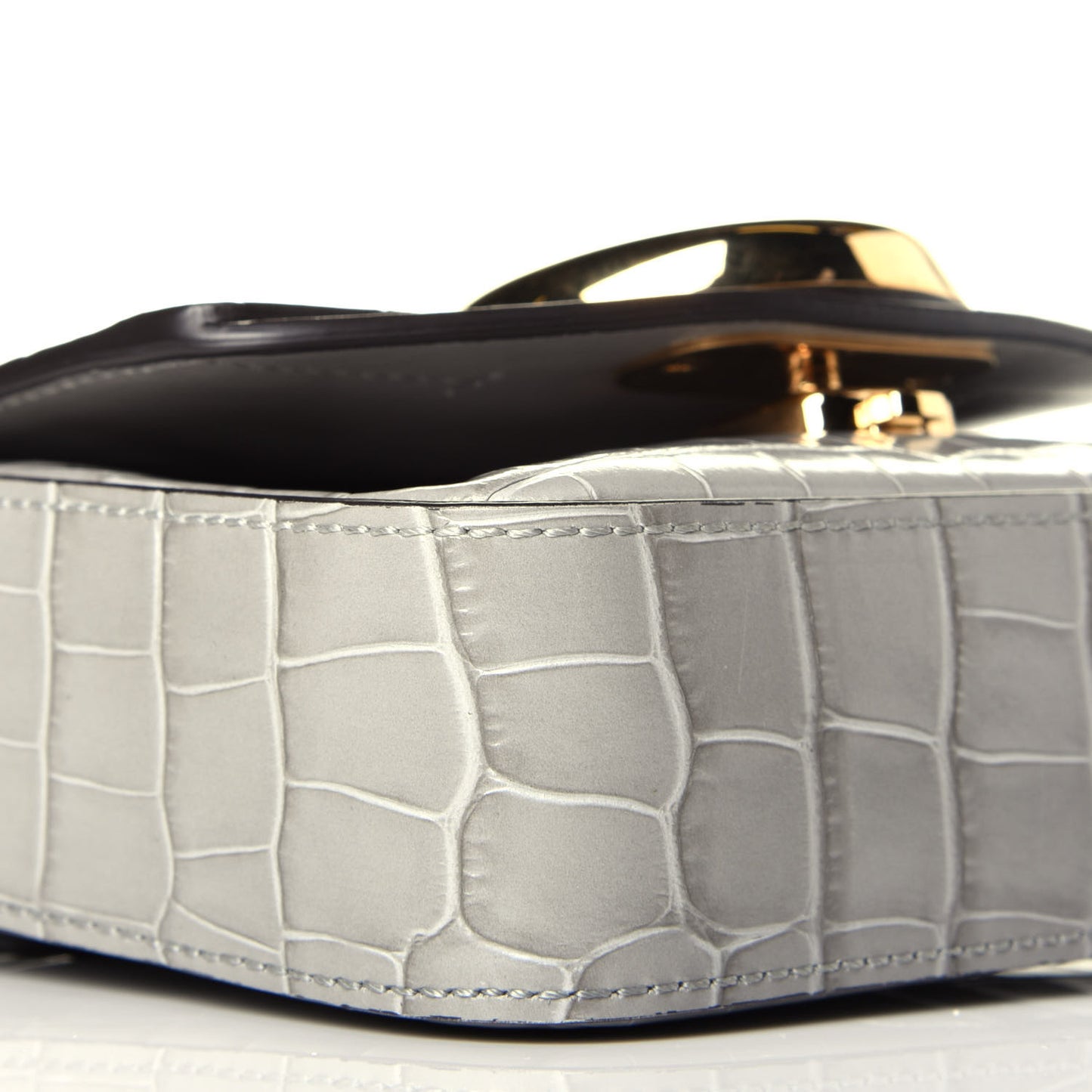 Calfskin Crocodile Embossed Mini C Bag Stormy Grey