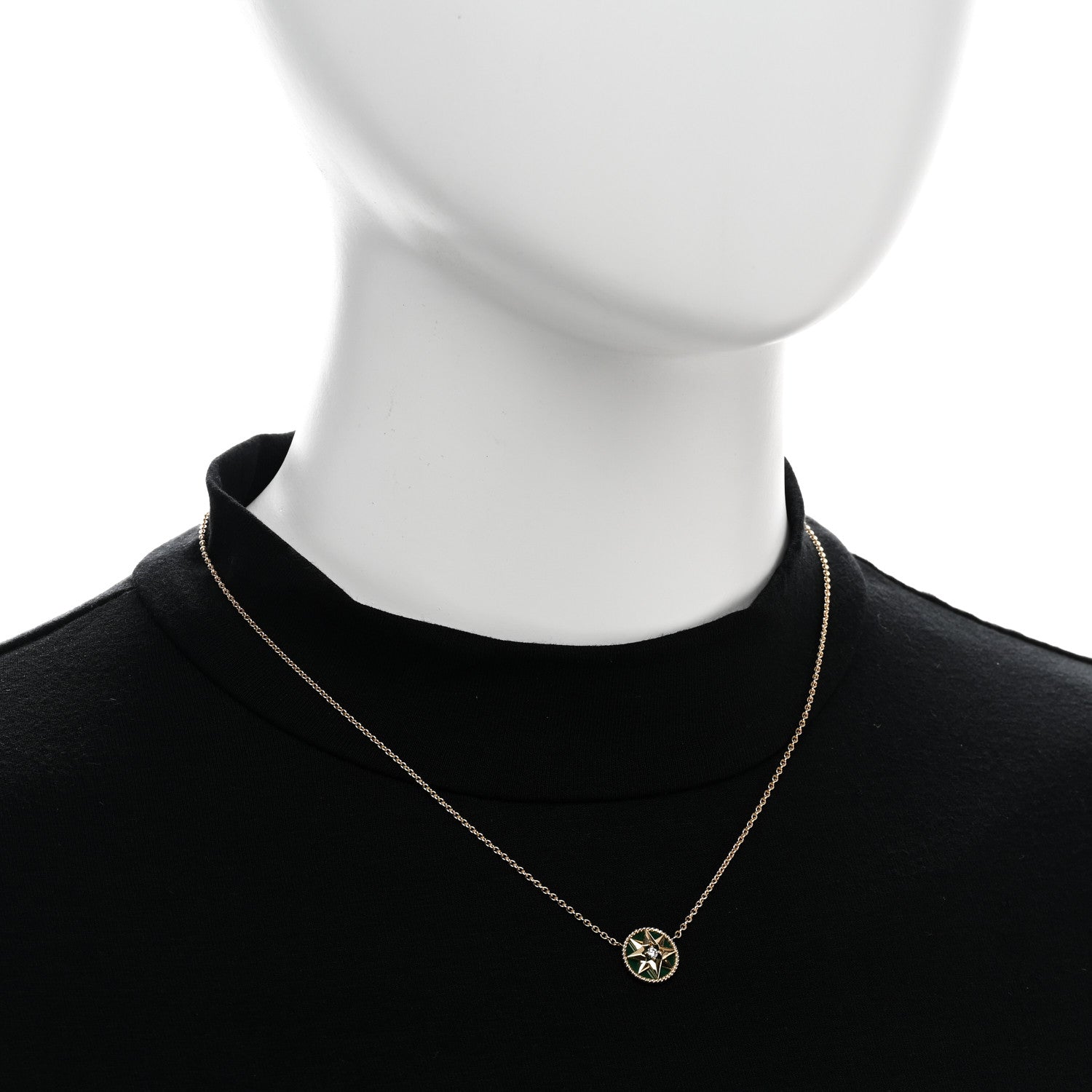 Christian Dior 18K Yellow Gold Diamond Malachite Rose Des Vents Necklace 2 of 6