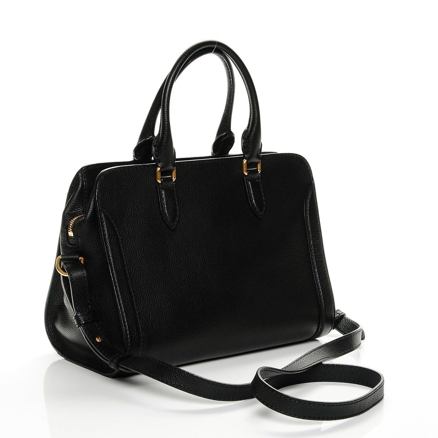 Pebbled Calfskin Padlock Pocket Tote Black