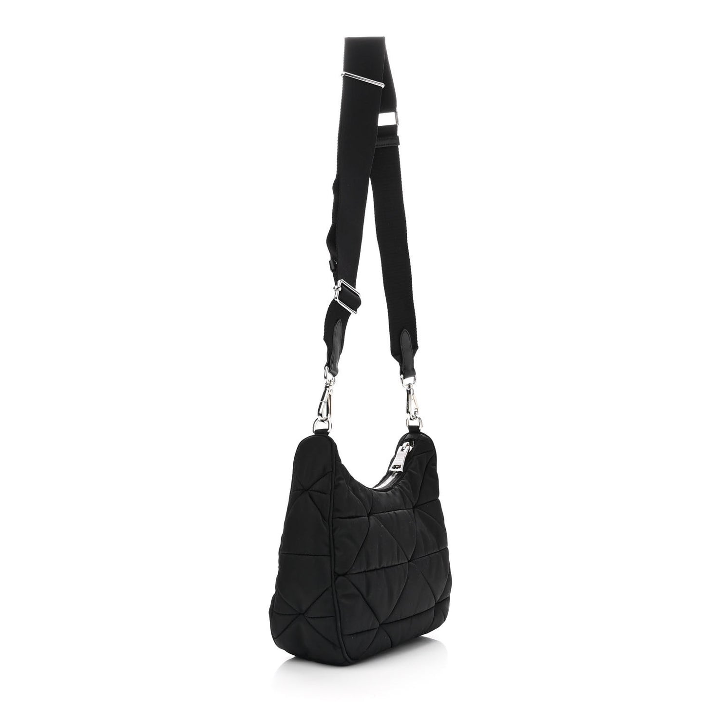 Re-Nylon Triangle Padded Patchwork Shoulder Bag Black