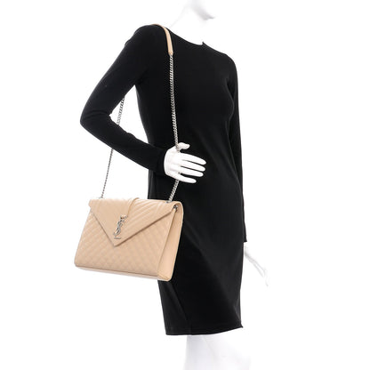 Saint Laurent Grain De Poudre Mixed Matelasse Large Triquilt Monogram Satchel Nude Powder 2 of 9