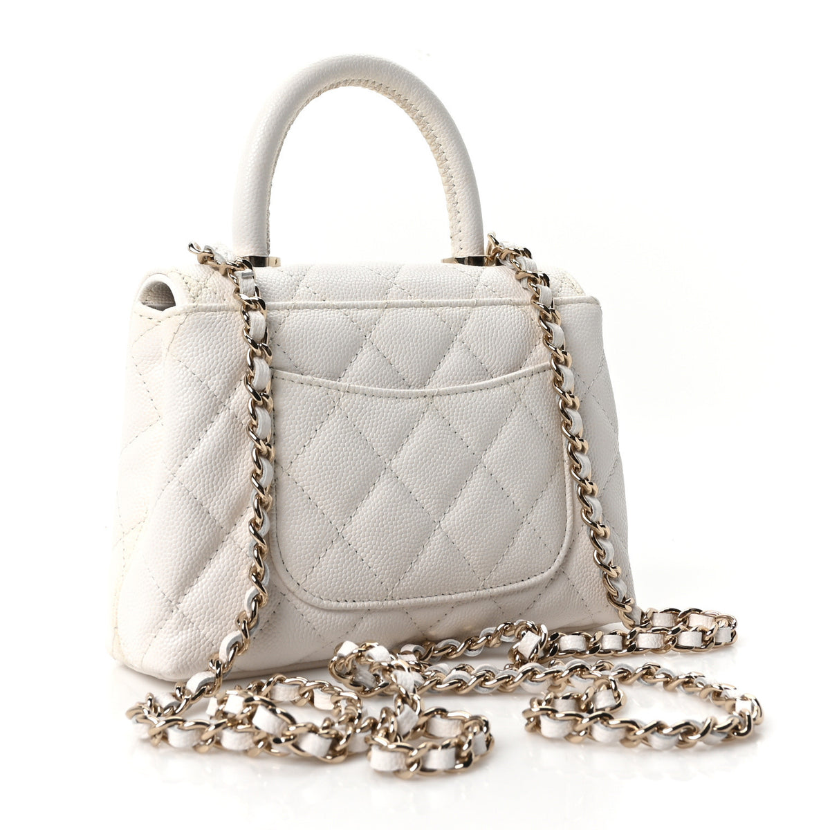 Chanel Caviar Quilted Coco Handle Clutch With Chain White 3 of 11