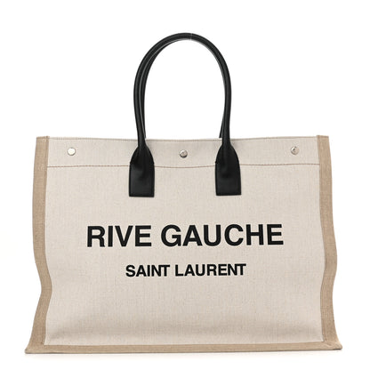 Saint Laurent Linen Calfskin Rive Gauche Tote Optic White 1 of 9
