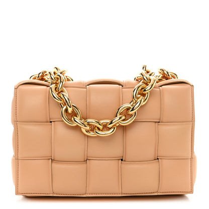 Bottega Veneta Lambskin Maxi Intreccio Padded Chain Cassette Crossbody Bag Almond 1 of 9