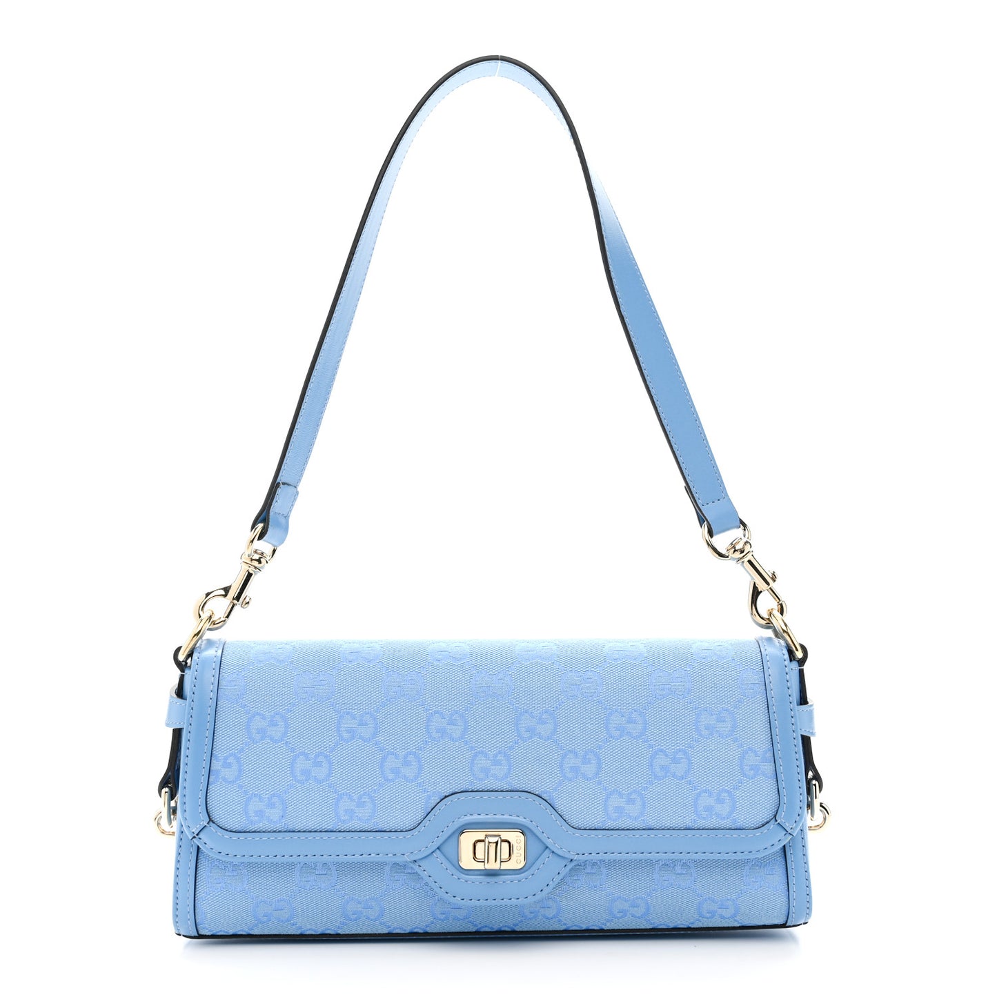 GG Monogram Textured Dollar Calfskin Small Luce Shoulder Bag Blue
