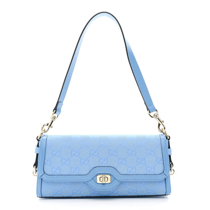 Gucci GG Monogram Textured Dollar Calfskin Small Luce Shoulder Bag Blue 1 of 10