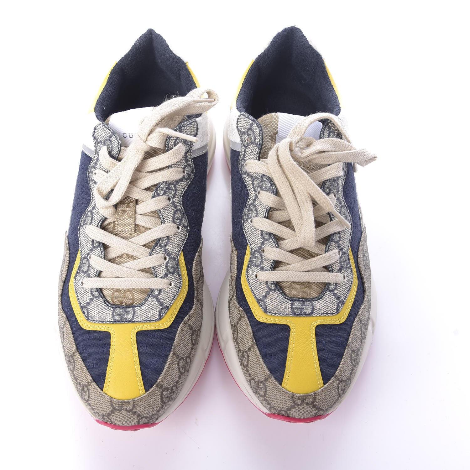 Gucci GG Supreme Monogram Mix Monogram Mens Rhyton Sneakers 9 London Blue Beige Sun Yellow 7 of 12