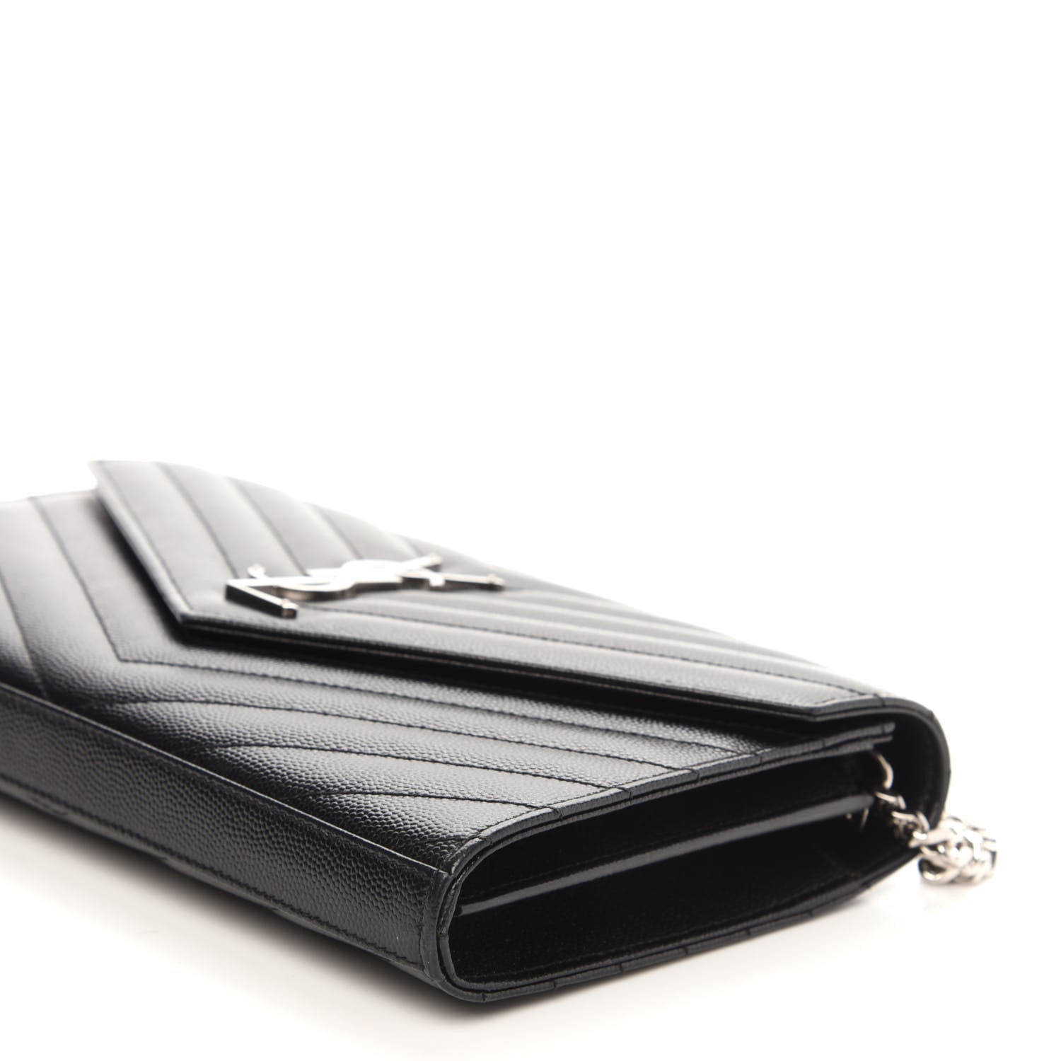 Saint Laurent Grain De Poudre Matelasse Chevron Monogram Chain Wallet Black 8 of 10