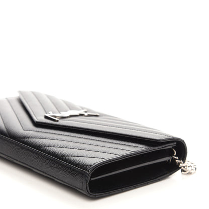 Saint Laurent Grain De Poudre Matelasse Chevron Monogram Chain Wallet Black 8 of 10