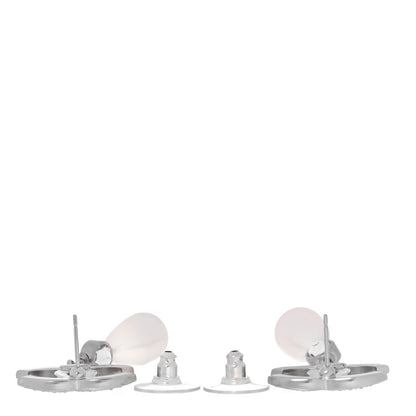 Chanel Pearl Crystal CC Drop Earrings Silver Pearly White 3 of 5