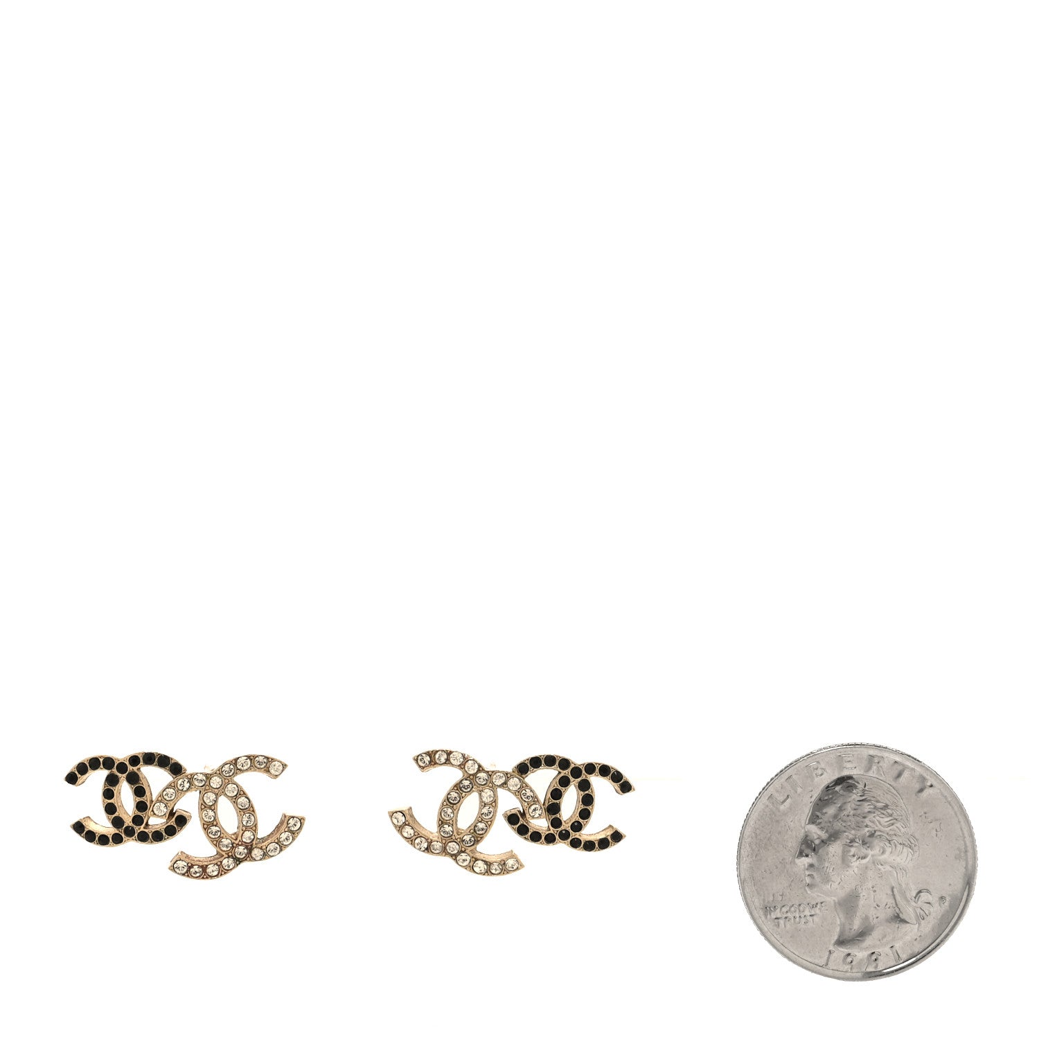 Chanel Crystal Double CC Earrings Gold Black 2 of 4