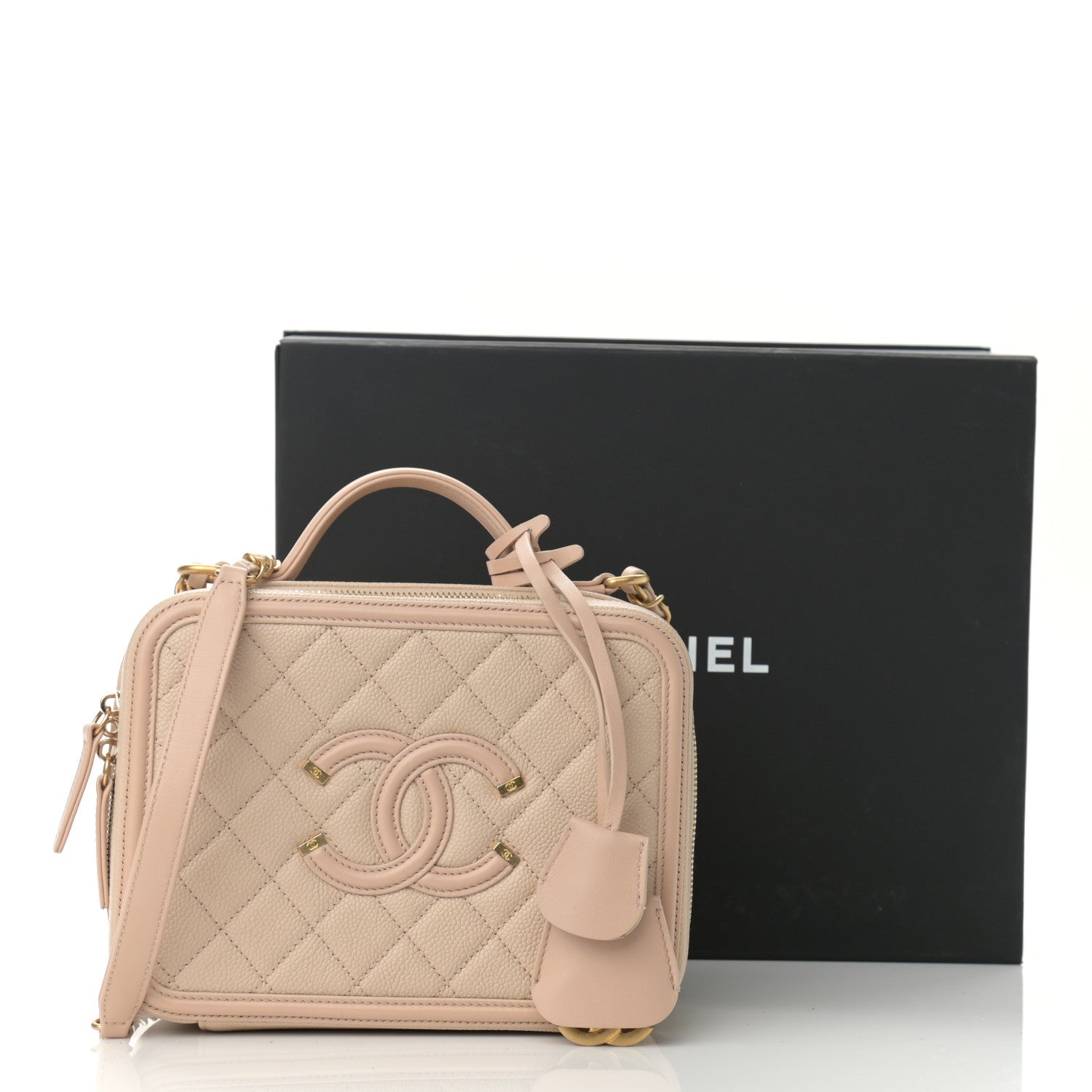 Chanel Caviar Quilted Medium CC Filigree Vanity Case Beige 11 of 11