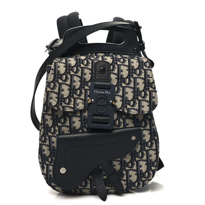 Christian Dior HOMME Oblique Calfskin Mens Mini Saddle Backpack Navy Blue 1 of 10