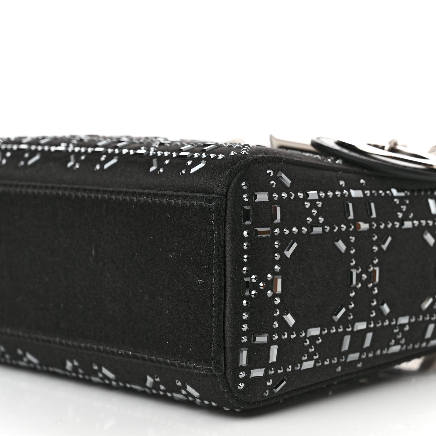 Satin Crystal Cannage Mini Lady Dior Black