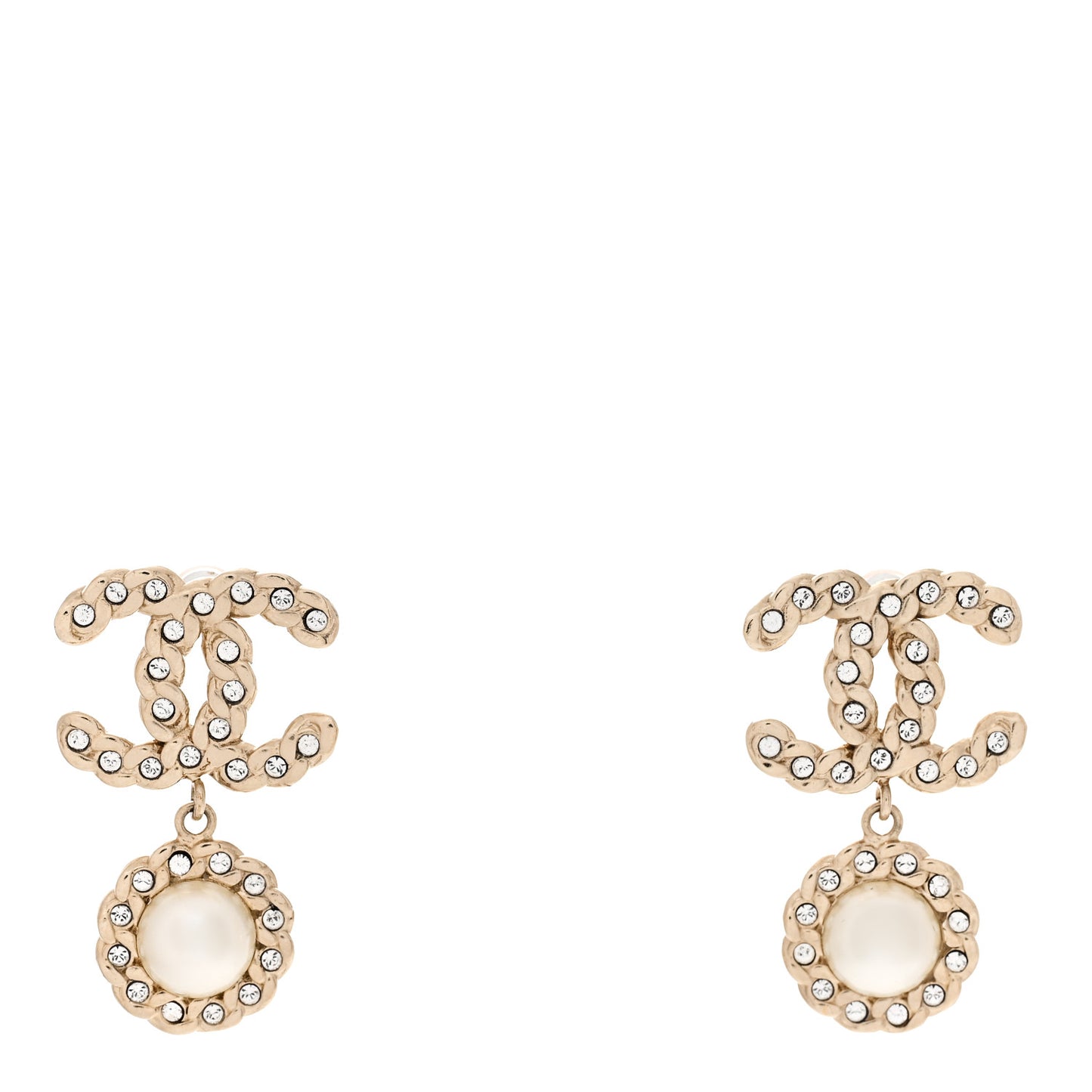Crystal Pearl Pearls Coronation CC Drop Clip On Earrings Gold