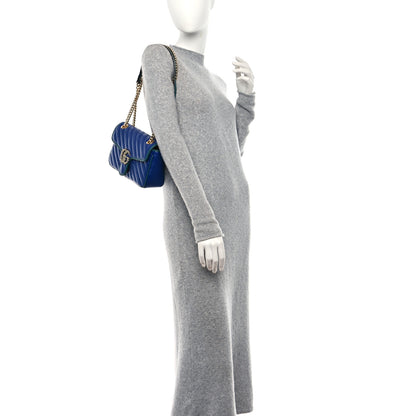 Gucci Azalea Calfskin Enamel Matelasse Diagonal Small Torchon GG Marmont Shoulder Bag Imperial Blue Pavone 2 of 9