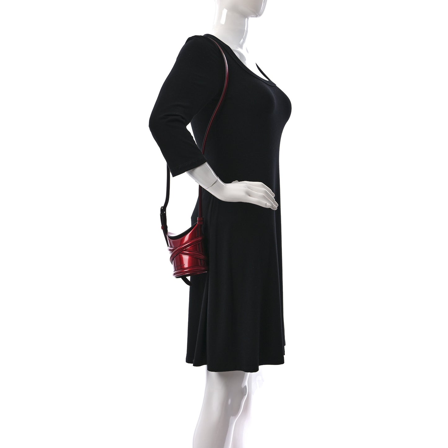 Metallic Calfskin The Curve Mini Shoulder Bag Red