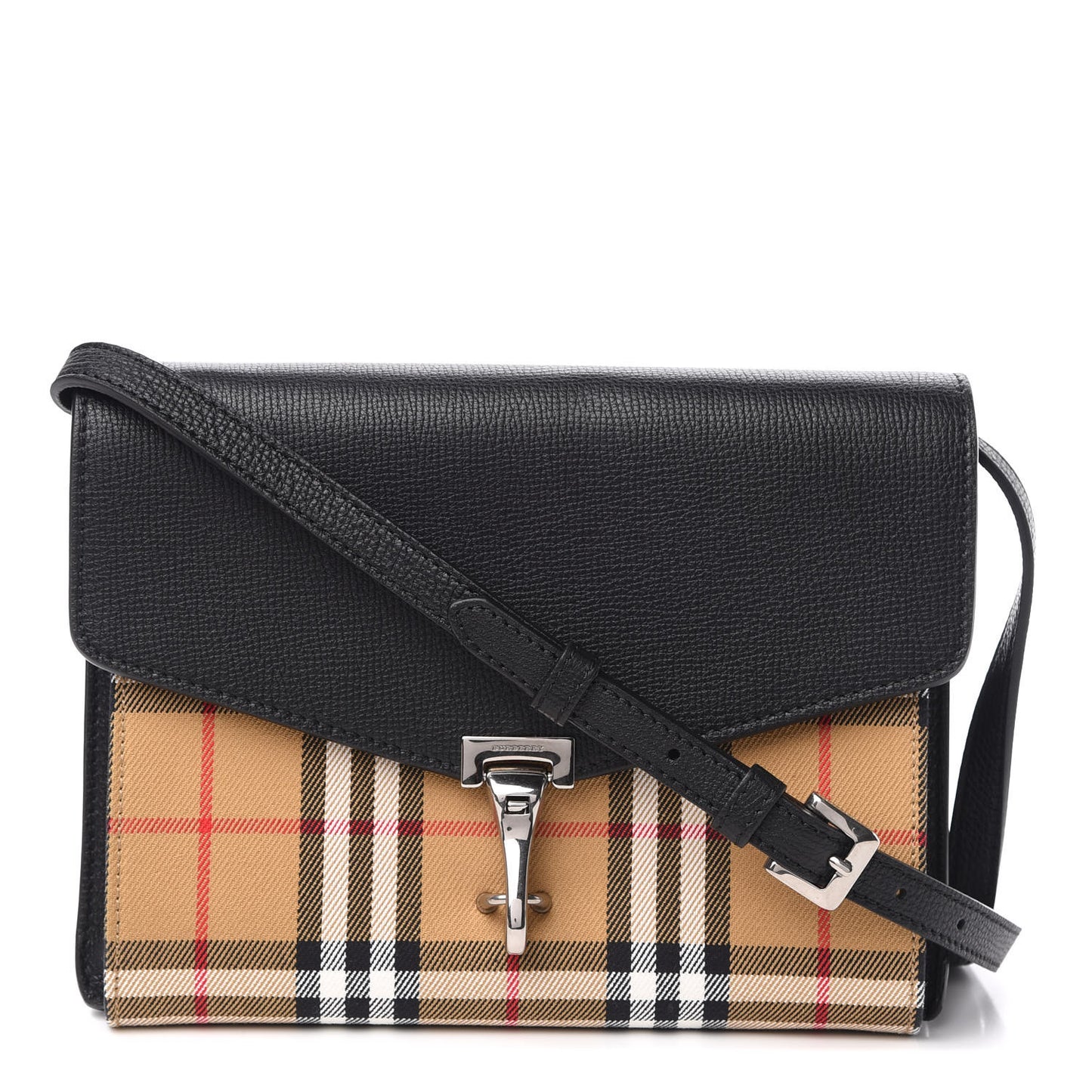 Grainy Calfskin Vintage Check Small Macken Crossbody Bag Black
