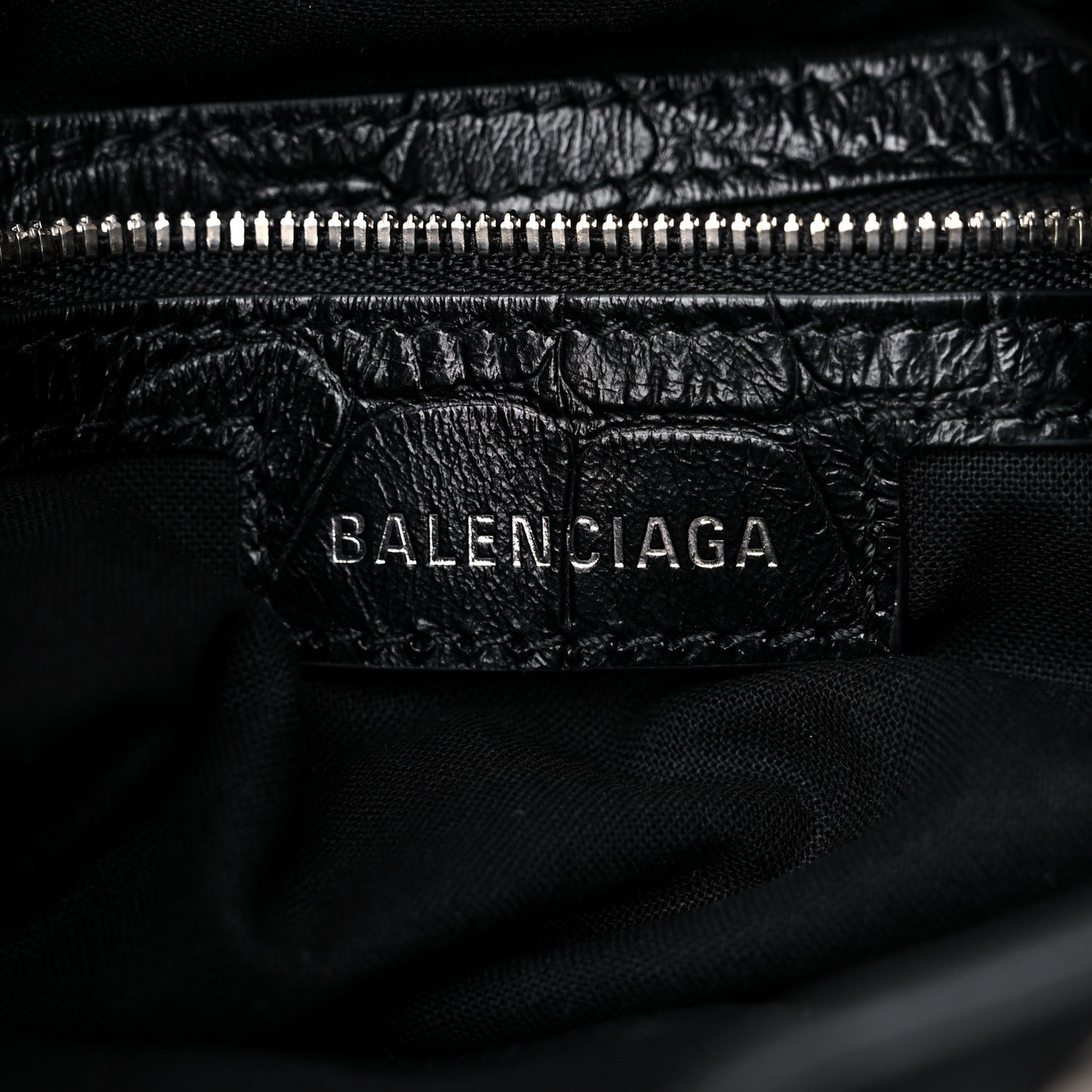 Extra Supple Calfskin Crystal Crocodile Embossed Le Cagole Bucket Bag XS Black