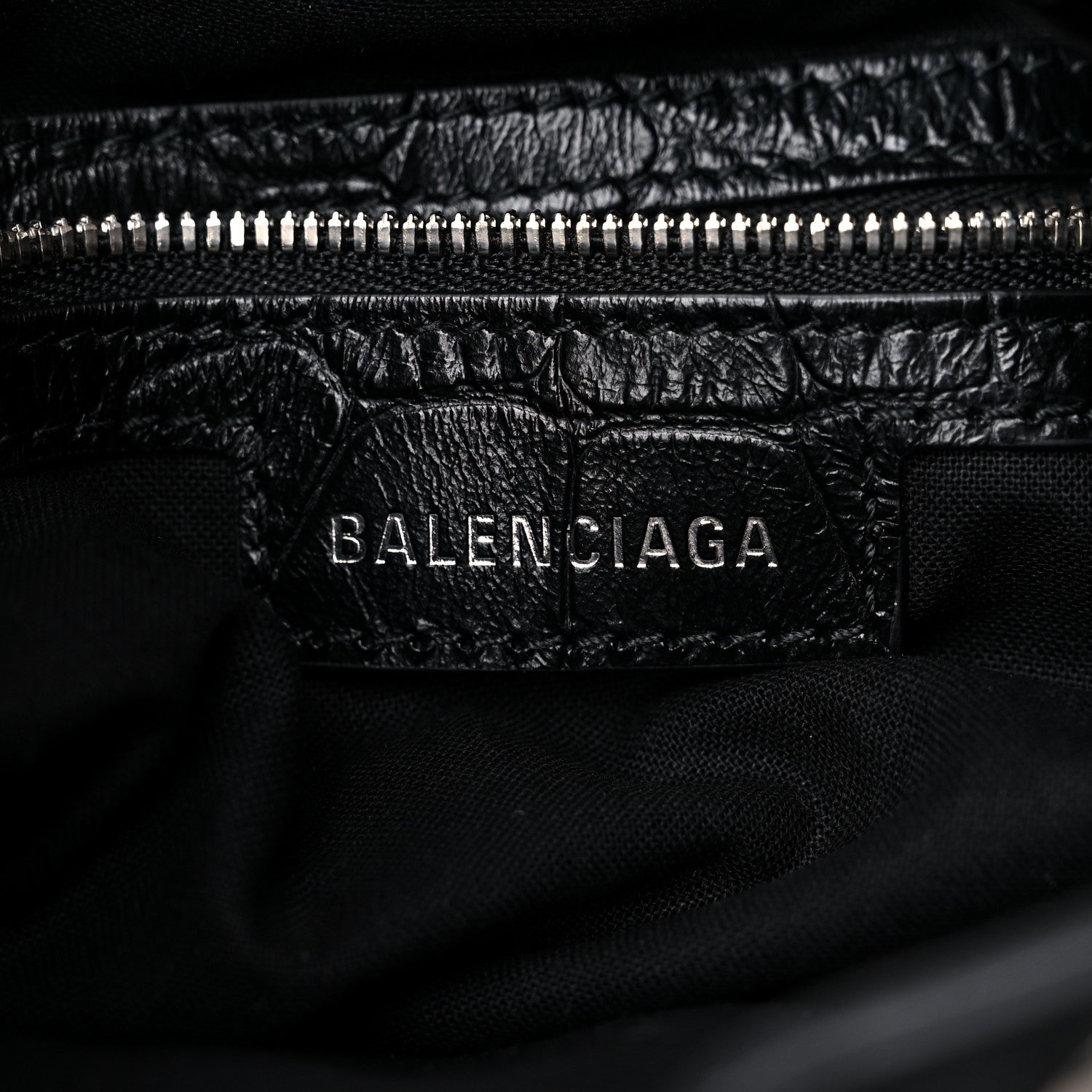 Balenciaga Extra Supple Calfskin Crystal Crocodile Embossed Le Cagole Bucket Bag XS Black 7 of 9