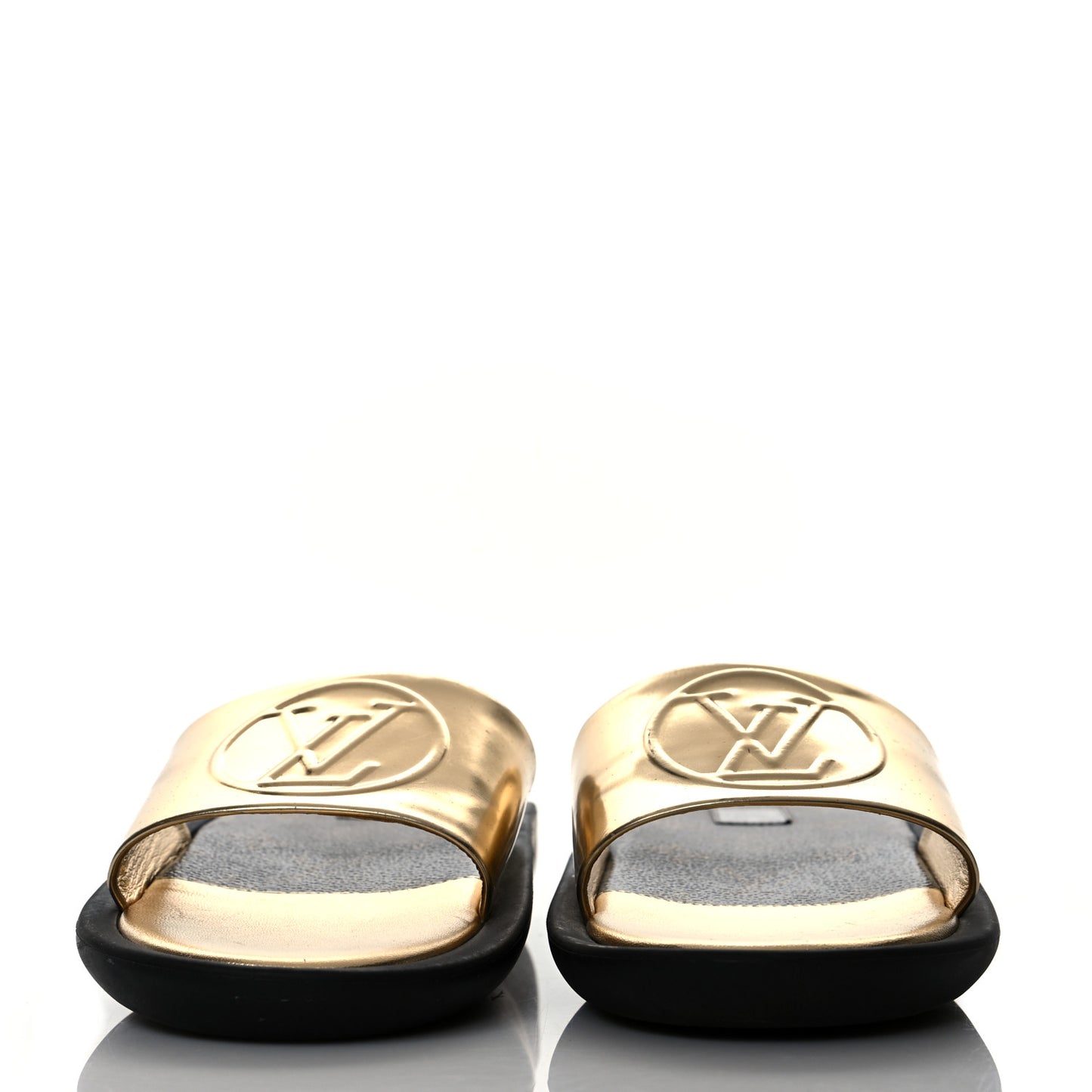 Metallic Calfskin Sunbath Slide Sandals 36 Gold