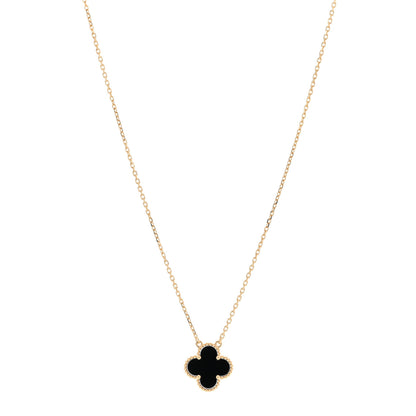 Van Cleef & Arpels 18K Yellow Gold Black Onyx Vintage Alhambra Pendant Necklace 1 of 5