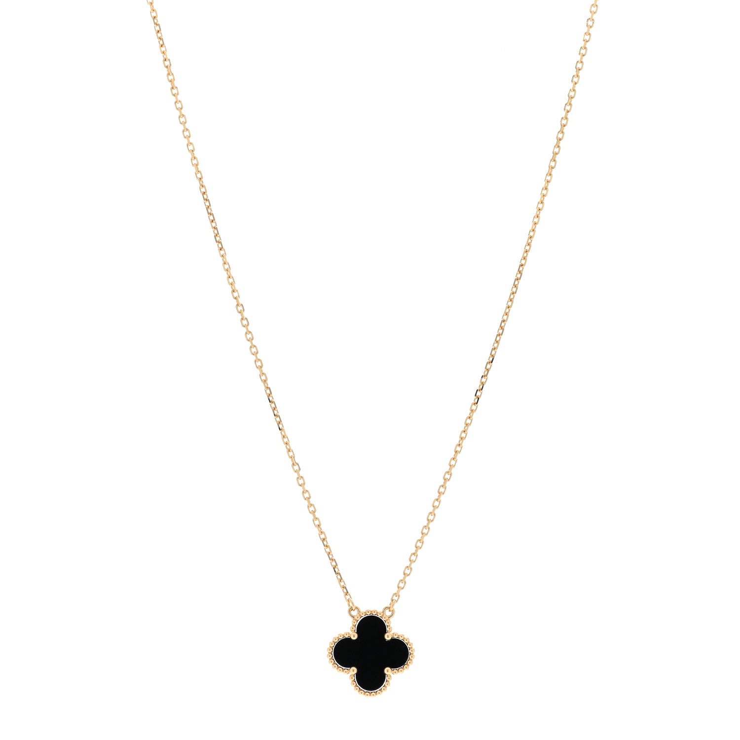 Van Cleef & Arpels 18K Yellow Gold Black Onyx Vintage Alhambra Pendant Necklace 1 of 4