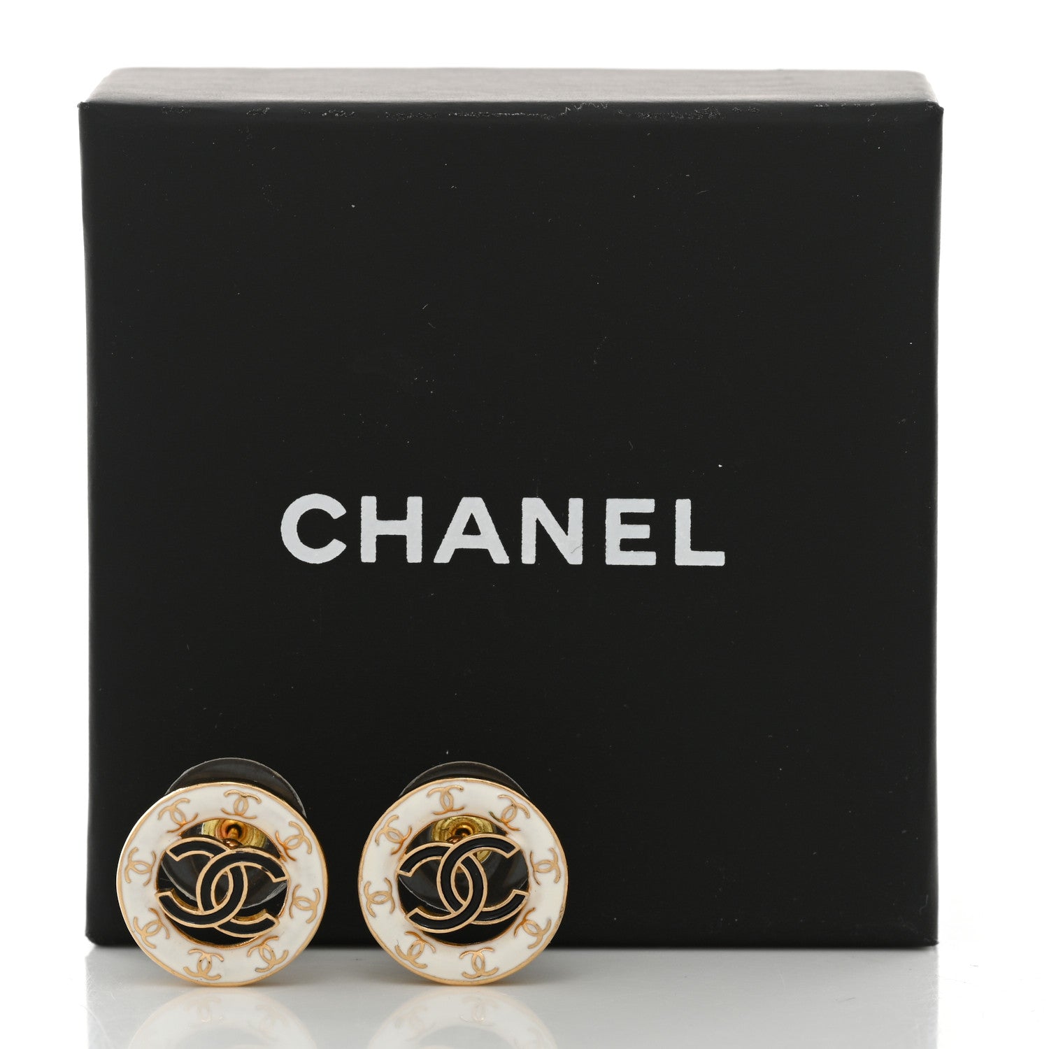 Chanel Metal Enamel CC Round Earrings Gold White Black 5 of 5
