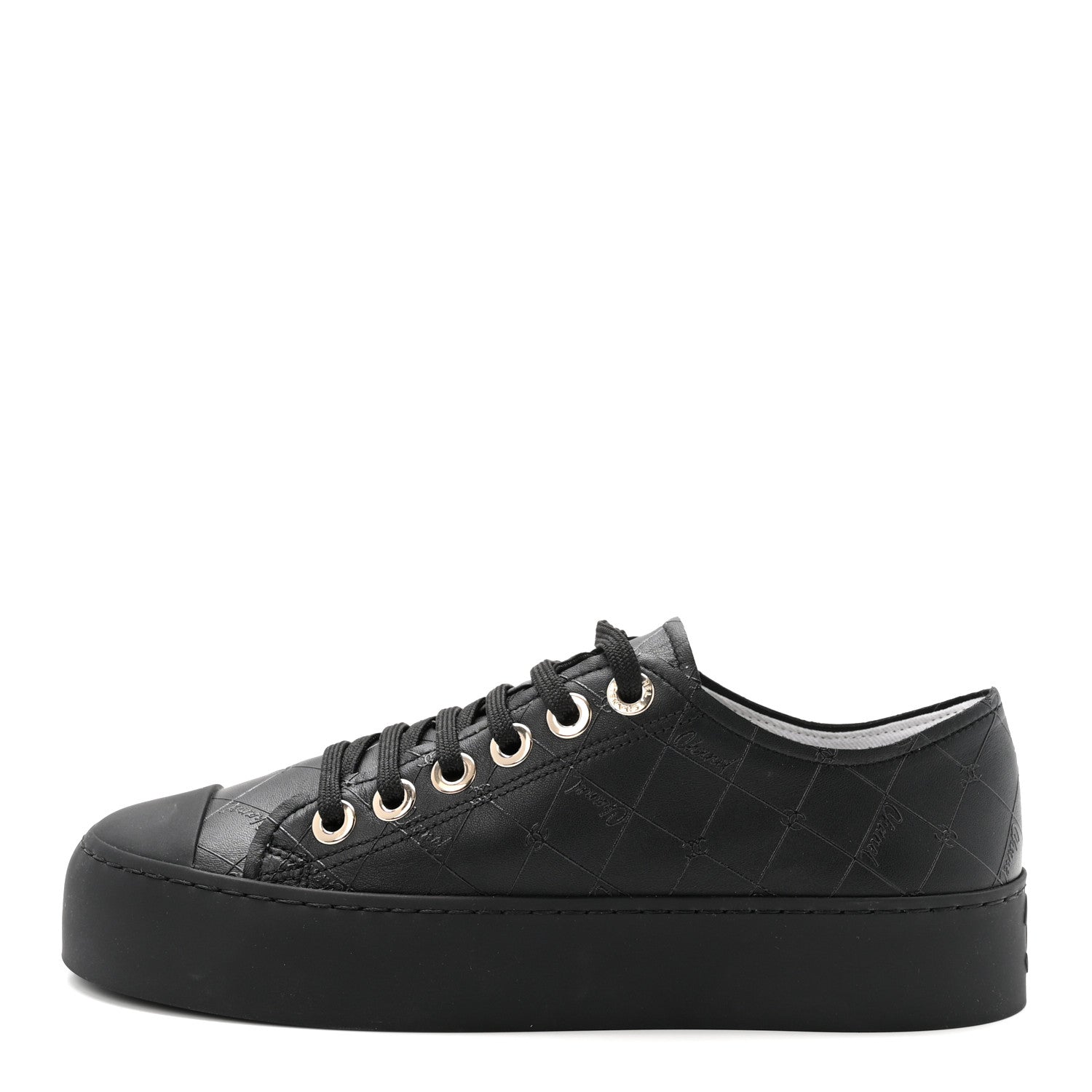 Chanel Lambskin Printed Logo Sneakers 37.5 Black 1 of 10