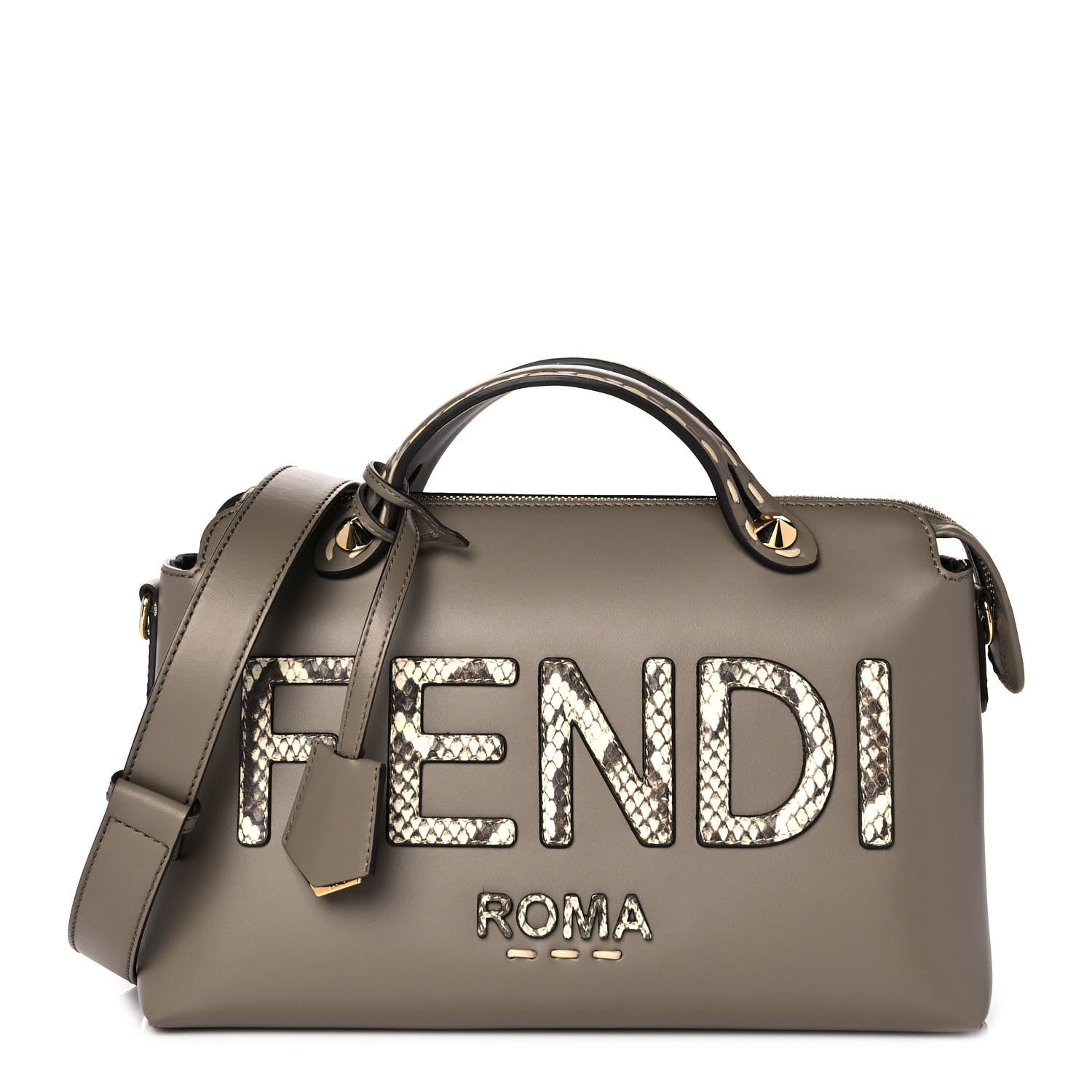 Fendi Vitello King Elaphe Python Print Logo Medium By The Way Boston Bag Tartufo Daisy Roccia 1 of 10